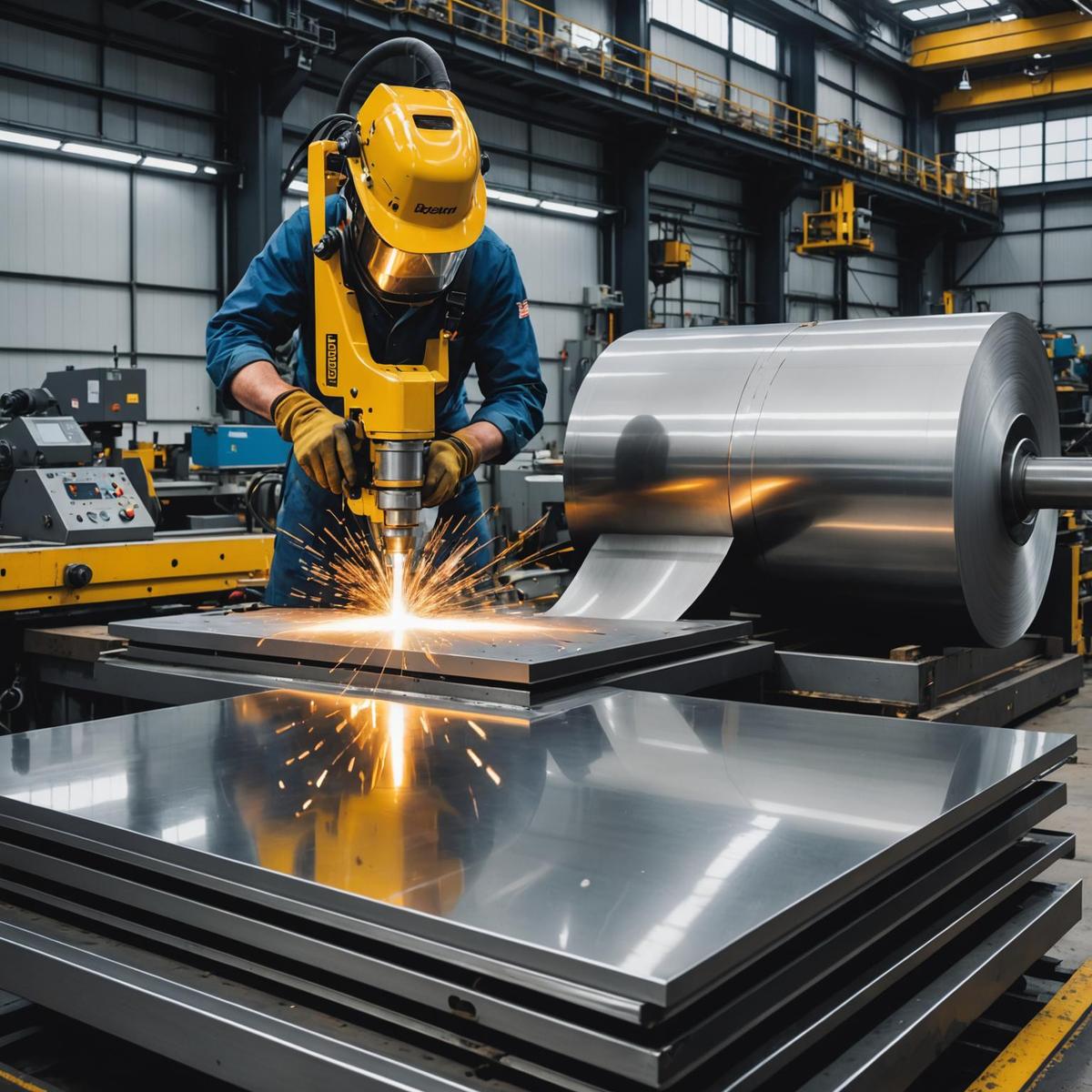 Person standing in a factory with machinery in the background